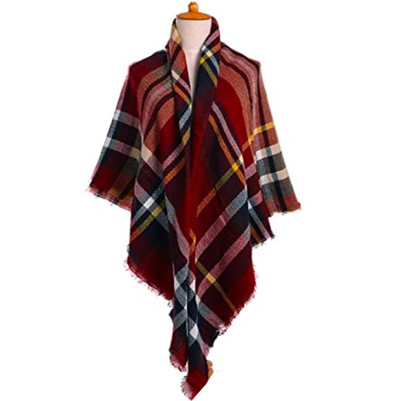 Red Brick & Cream Soft Plaid Scarf -NEW - Picture 3 of 3